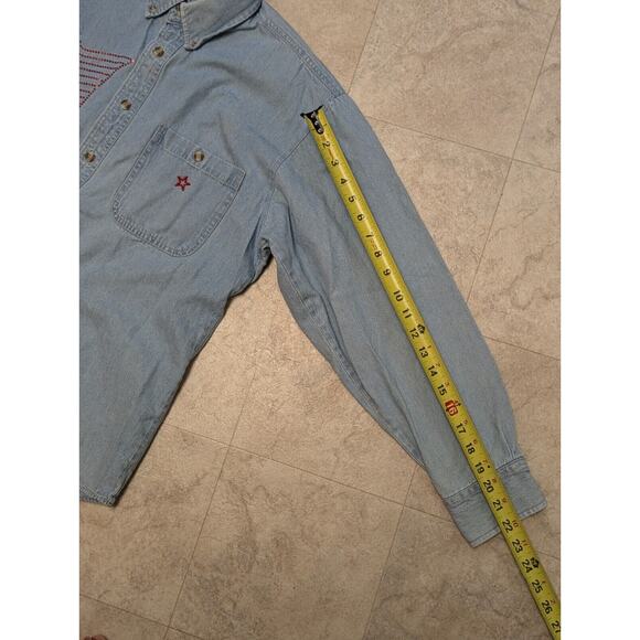 Vintage LA Loving Denim Shirt Womans Sz Medium Long Sleeve Button Down USA Flag - Picture 9 of 11
